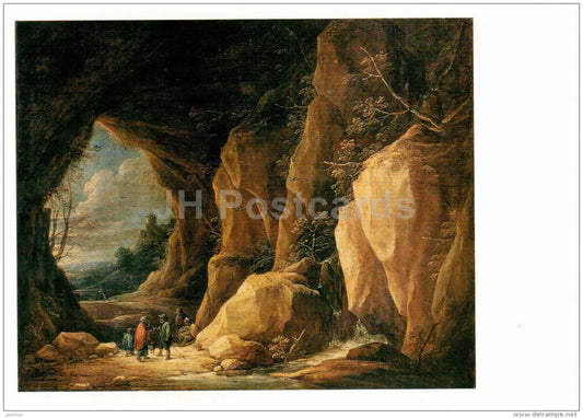 painting by David Teniers the Younger - Landscape with a Grotto and a Group of Gypsies - Flemish art - unused - JH Postcards
