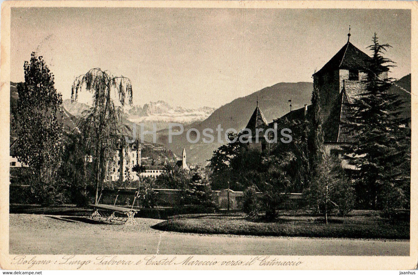 Bolzano - Lungo Talvera e Castel Mareccio verso il Catinaccio - 2187 - old postcard - 1928 - Italy - used - JH Postcards