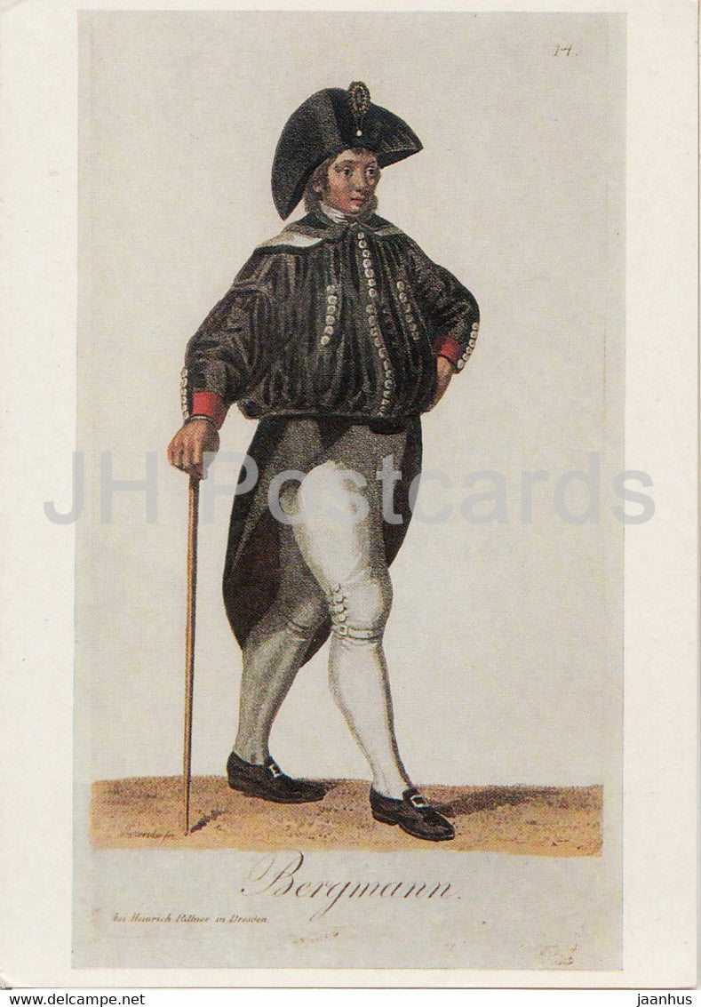 painting by Samuel Graenicher - Costumes In Sachsen - Bergmann - German art - Germany DDR - unused - JH Postcards