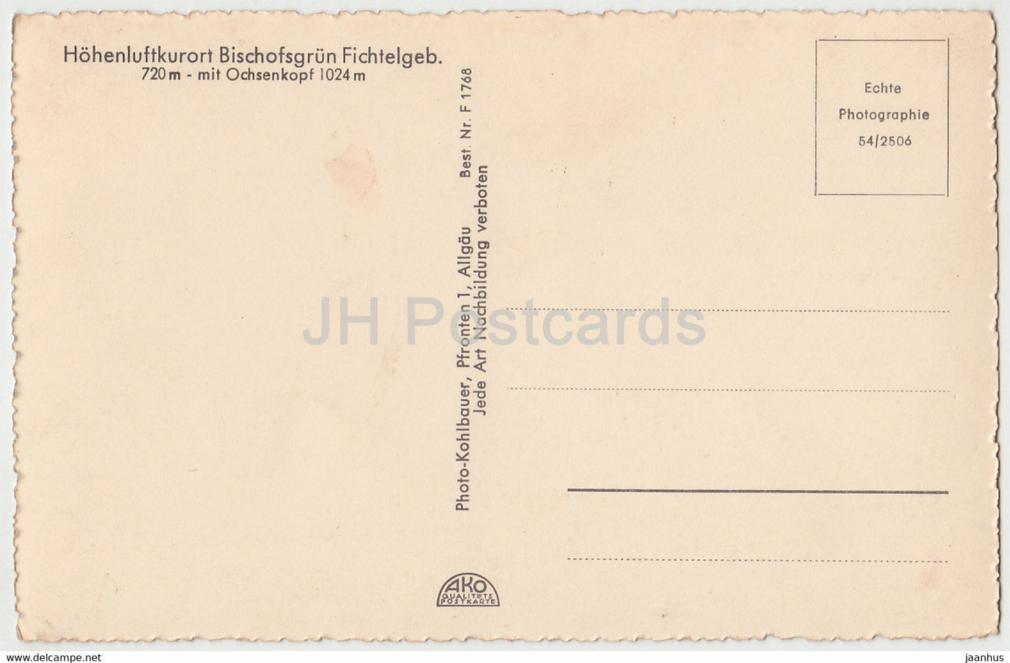 Hohenluftkurort Bischofsgrun Fichtelgeb - 720 m - mit Ochsenkopf - old postcard - Germany - unused