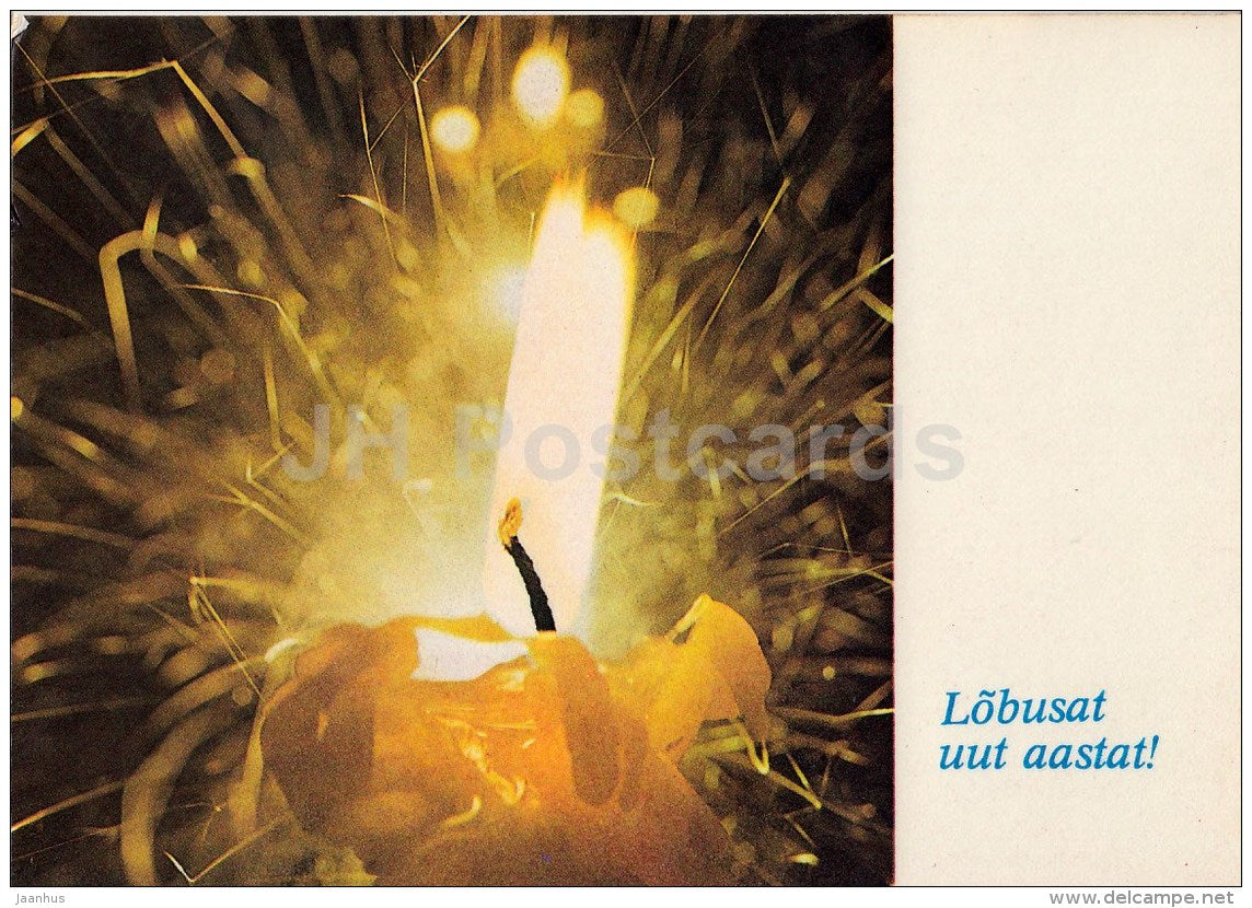 New Year Greeting card - candle - sparkles - 1986 - Estonia USSR - used - JH Postcards