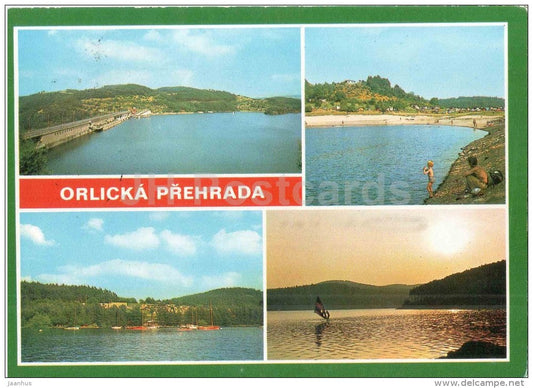 Orlicka Prehrada - Dam - Popeliky - Podskali - beach - Czechoslovakia - Czech - used 1982 - JH Postcards