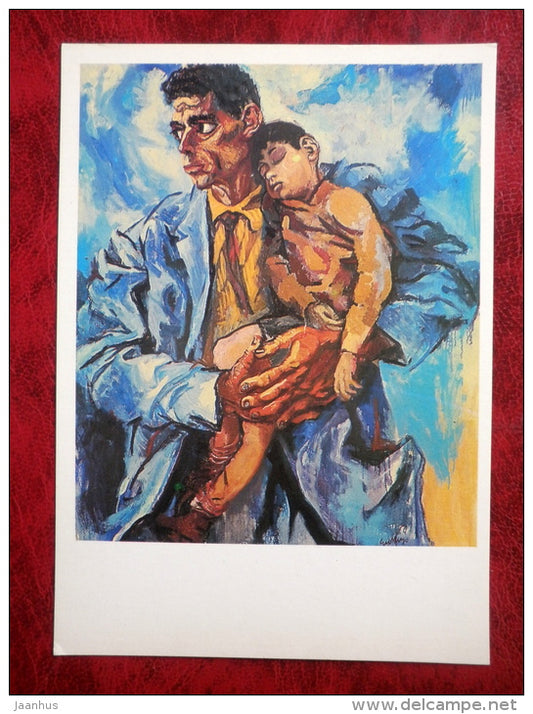 Painting by Renato Guttuso - Rocco and His Son . 1960 - father - italian art - unused - JH Postcards