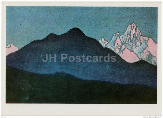 painting  by N. Roerich - The Himalayas . Sunset , 1940 - Russian art - 1970 - Russia USSR - unused - JH Postcards