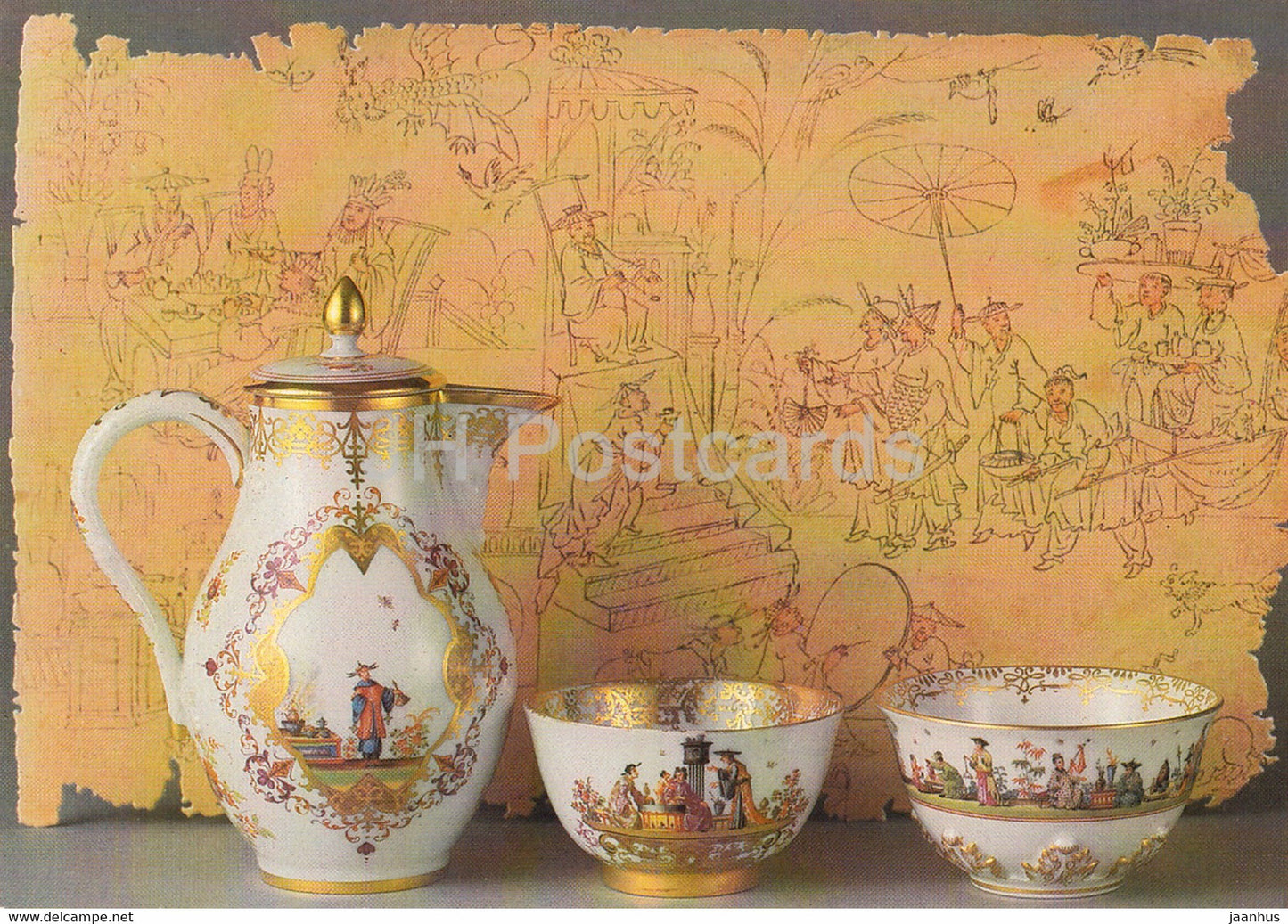 Kanne - Kopchen - Chinoiserien - porcelain - Porzellan Museum Meissen - DDR Germany - unused - JH Postcards