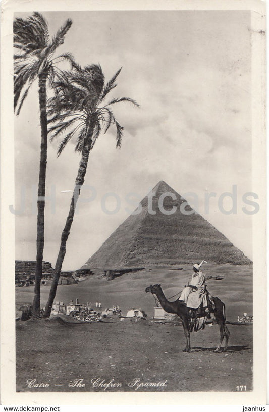 Cairo - The Chefren Pyramid - camel - ancient worlds - 171 - old postcard - 1940 - Egypt - used - JH Postcards