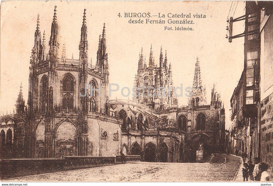 Burgos - La Catedral vista desde Fernan Gonzalez - cathedral - old postcard - 4 - 1928 - Spain - used - JH Postcards