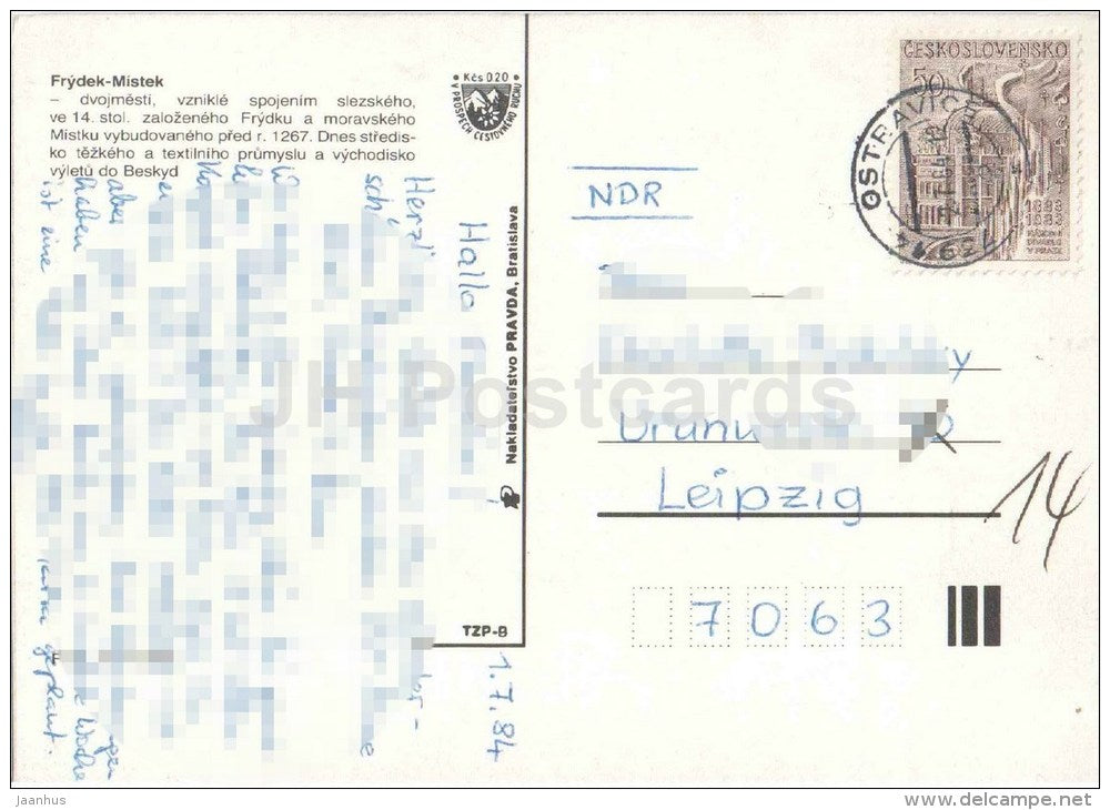 Frydek Mistek - town views - Czechoslovakia - Czech - used 1984 - JH Postcards
