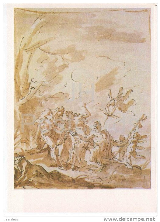 drawing by Giovanni Antonio Pellegrini - The Abduction of Deianira - italian art - unused - JH Postcards