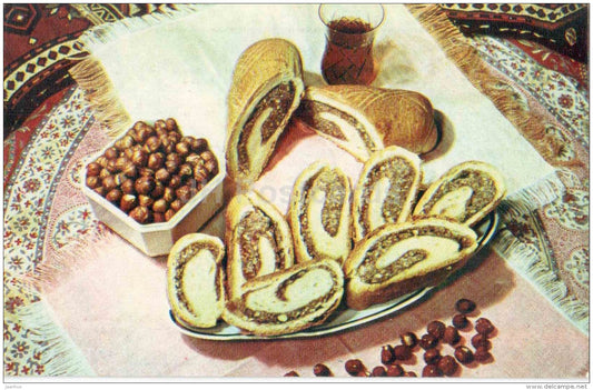Nut roll - dishes - Azerbaijan dessert - cuisine - 1984 - Russia USSR - unused - JH Postcards