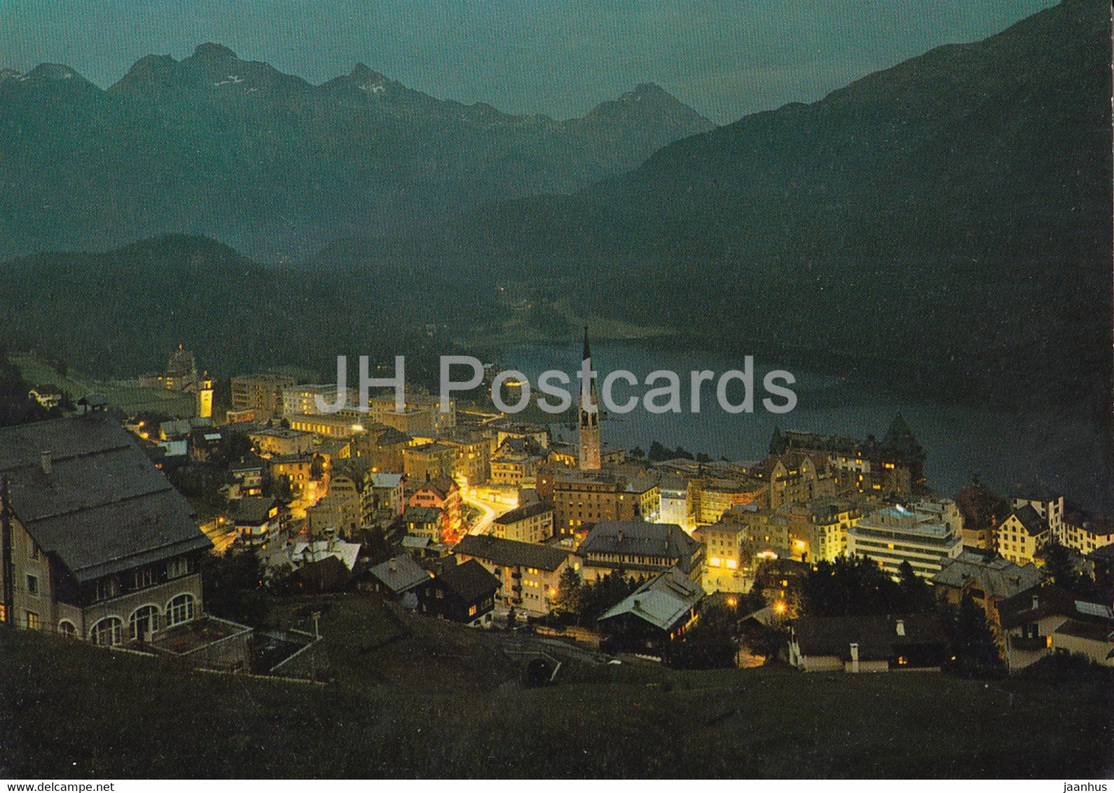 St Moritz - night view - 2919 - Switzerland - unused - JH Postcards