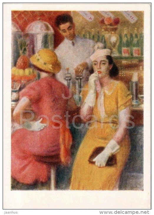 Painting by William Glackens - Soda Fountain , 1935 - bar - american art - unused - JH Postcards