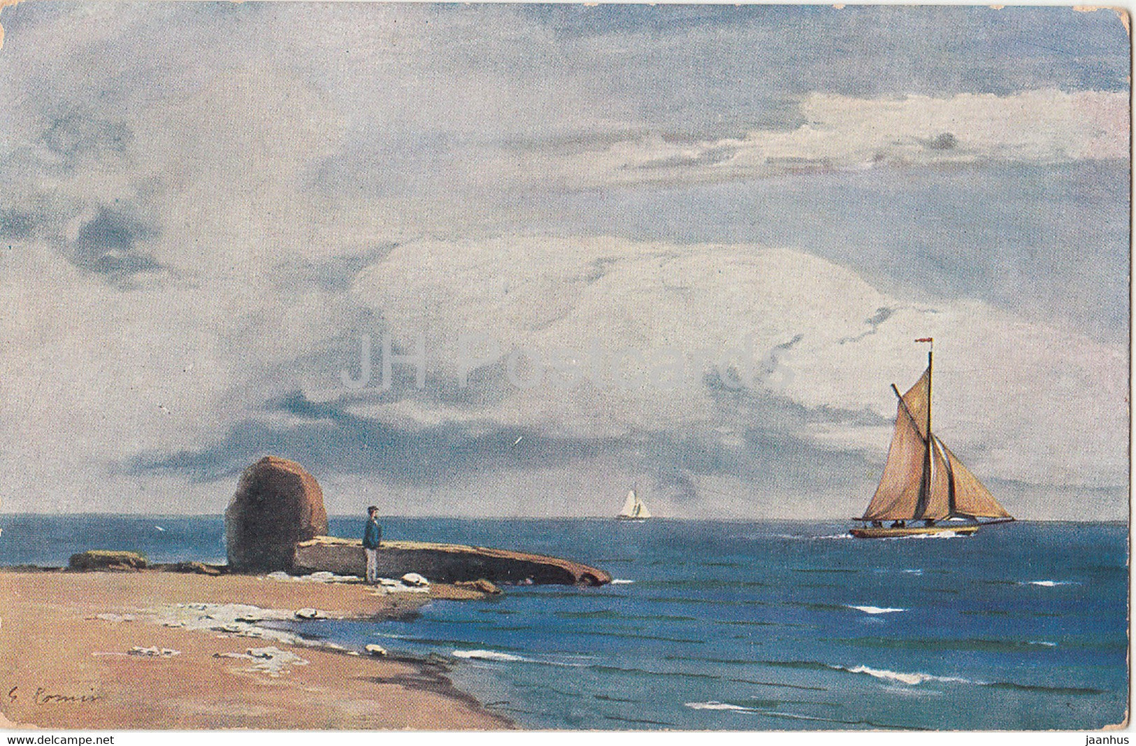 sea - sailing boat - illustration - 4007/4 - Lumiere Aufnahme - old postcard - 1960 - Germany - used - JH Postcards