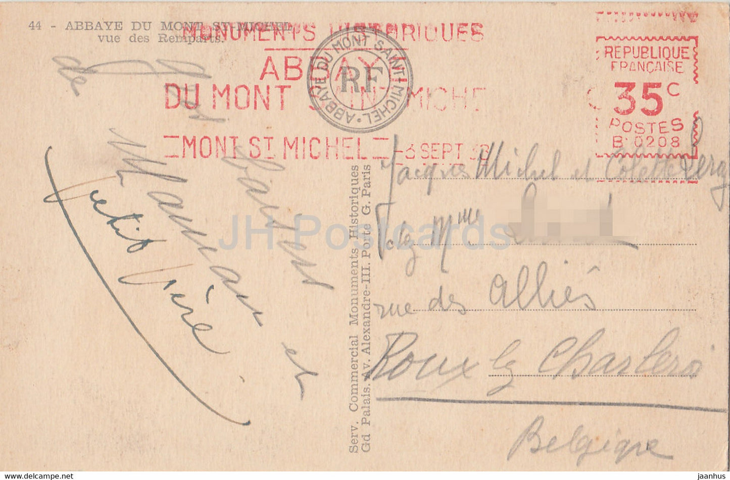 Abbaye du Mont St Michel - Vue des Remparts - 44 - alte Postkarte - 1938 - Frankreich - gebraucht
