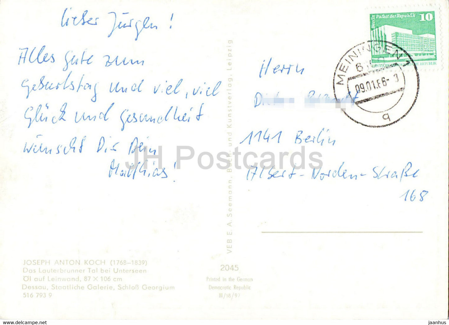 peinture de Joseph Anton Koch - Das Lauterbrunner Tal bei Unterseen - Art autrichien - 1986 - Allemagne DDR - utilisé