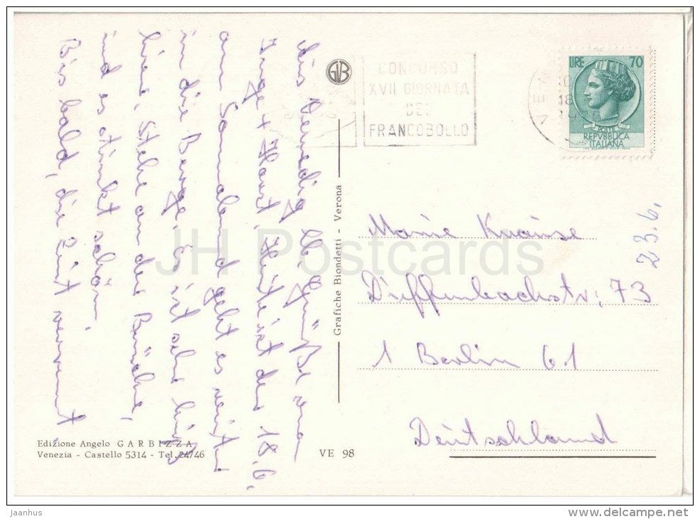 ponte di Rialto - bridge - square - Venezia - Veneto - VE 98 - Italia - Italy - sent from Italy to Germany 1976 - JH Postcards