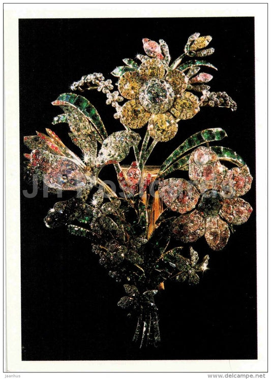 Big bouquet , 1760 - gold - silver - emeralds - Diamond Fund - Moscow - 1991 - Russia USSR - unused - JH Postcards