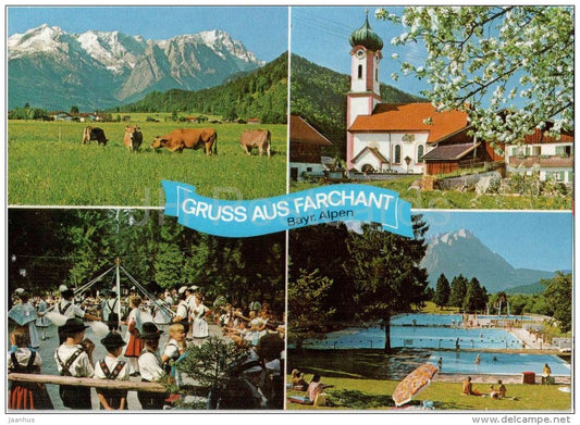 Gruss aus Farchant - Bayr. Alpen - kuh - cow - Zugspitzgruppe - 8772 - Germany - 1986 gelaufen - JH Postcards
