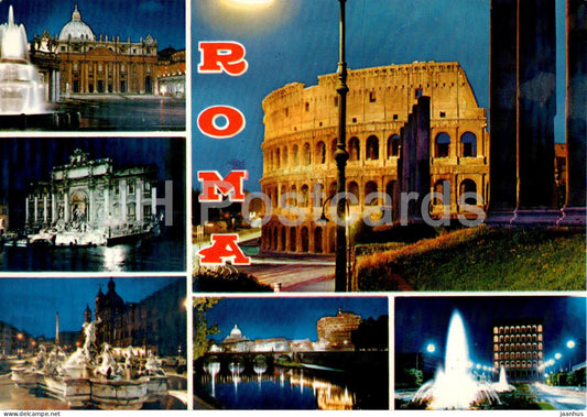 Roma - Rome - night view - Colosseum - St. Peter's Square - Trevi fountain - multiview - 471 - Italy - unused - JH Postcards
