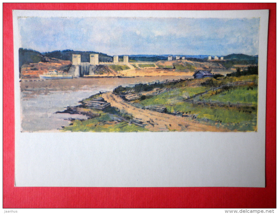 illustration by K- Dzhakov - Third , Fourth and Fifth Sluice - Volga & Baltic Waterway - 1966 - Russia USSR - unus - JH Postcards