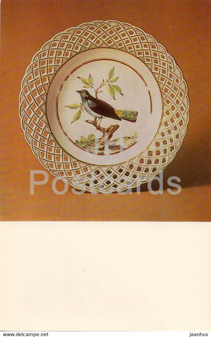 Decorative Plate - bird - porcelain - Vinogradov Porcelains - 1974 - Russia USSR - unused - JH Postcards