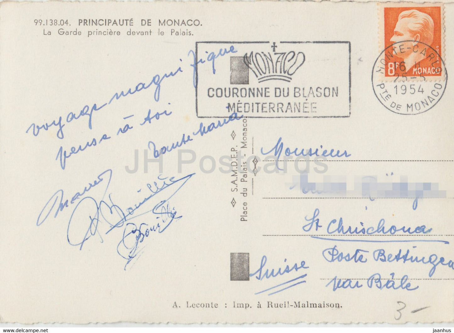 La Garde principale devant le Palais - carte postale ancienne - 1954 - Monaco - occasion