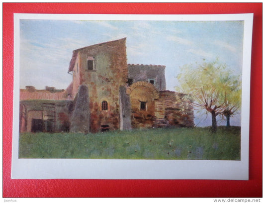 painting by Y. Podliaskiy . Venice . Peasant Farm , 1963 - gondola - Italy - russian art - unused - JH Postcards