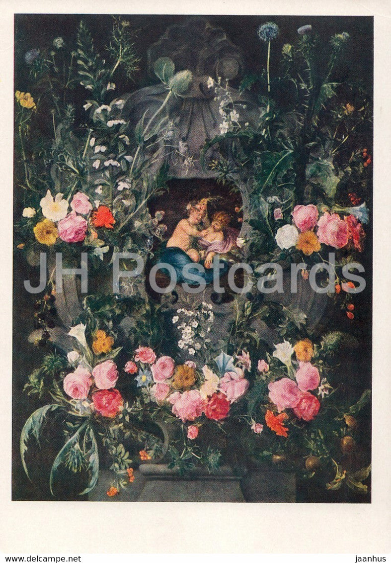 painting by Daniel Seghers - Garland of flowers - Flemish art - 1964 - Russia USSR - unused - JH Postcards