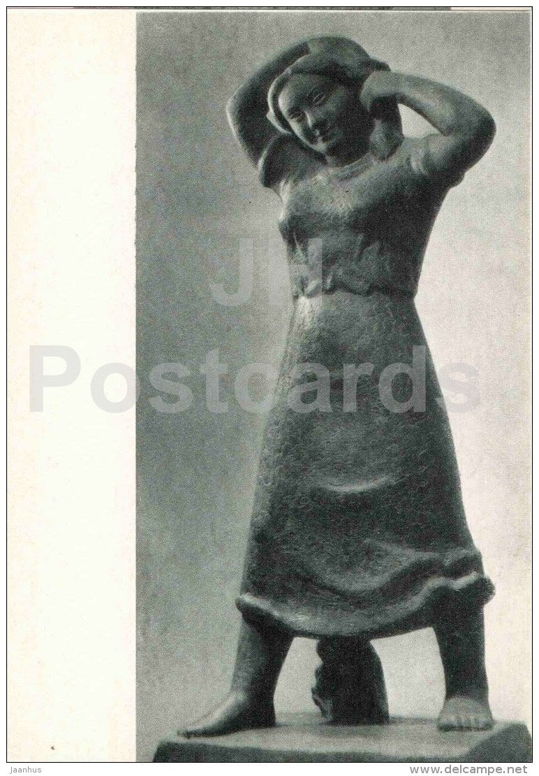 sculpture by Juozas Mikenas - Village Girl , 1938 - lithuanian art - unused - JH Postcards