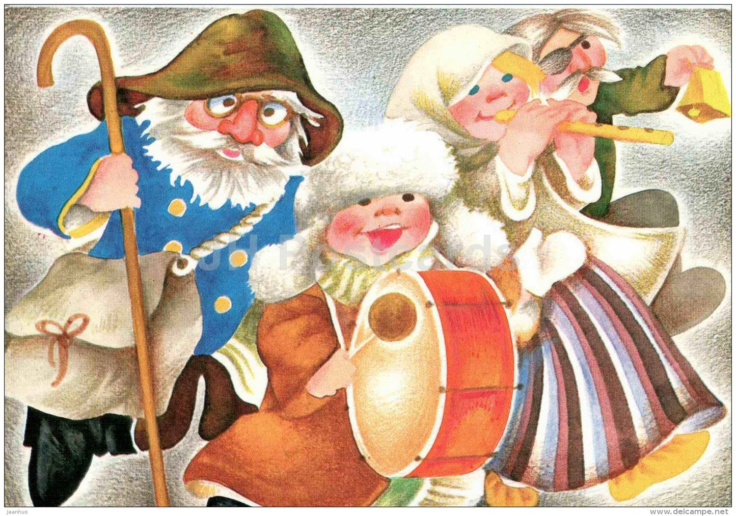 illustration by Ü. Meister - 12 Months , November - Martinmas - drum - pipe - bell - 1990 - Estonia USSR - unused - JH Postcards