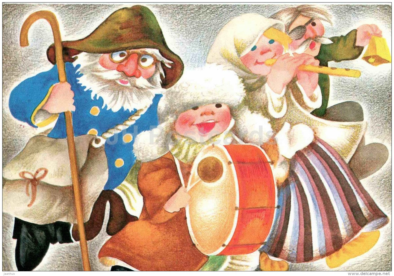 illustration by Ü. Meister - 12 Months , November - Martinmas - drum - pipe - bell - 1990 - Estonia USSR - unused - JH Postcards