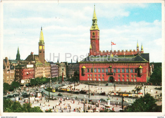 Copenhagen - The Town Hall Square - tram - old postcard - 1957 - Denmark - used - JH Postcards