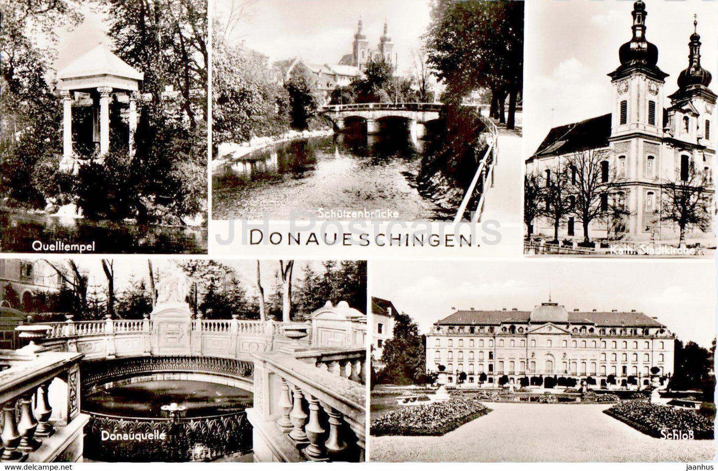 Donaueschingen - Quelltempel - Schutzenbrucke - Donauquelle - Schloss - old postcard - Germany - unused - JH Postcards