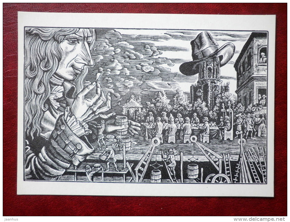 dinner - Gulliver's Travels by Jonathan Swift - book - engravings by S. Harlamov - Russia USSR - 1976 - unused - JH Postcards