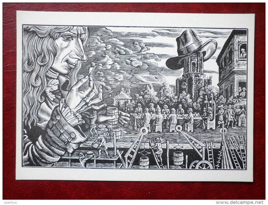 dinner - Gulliver's Travels by Jonathan Swift - book - engravings by S. Harlamov - Russia USSR - 1976 - unused - JH Postcards