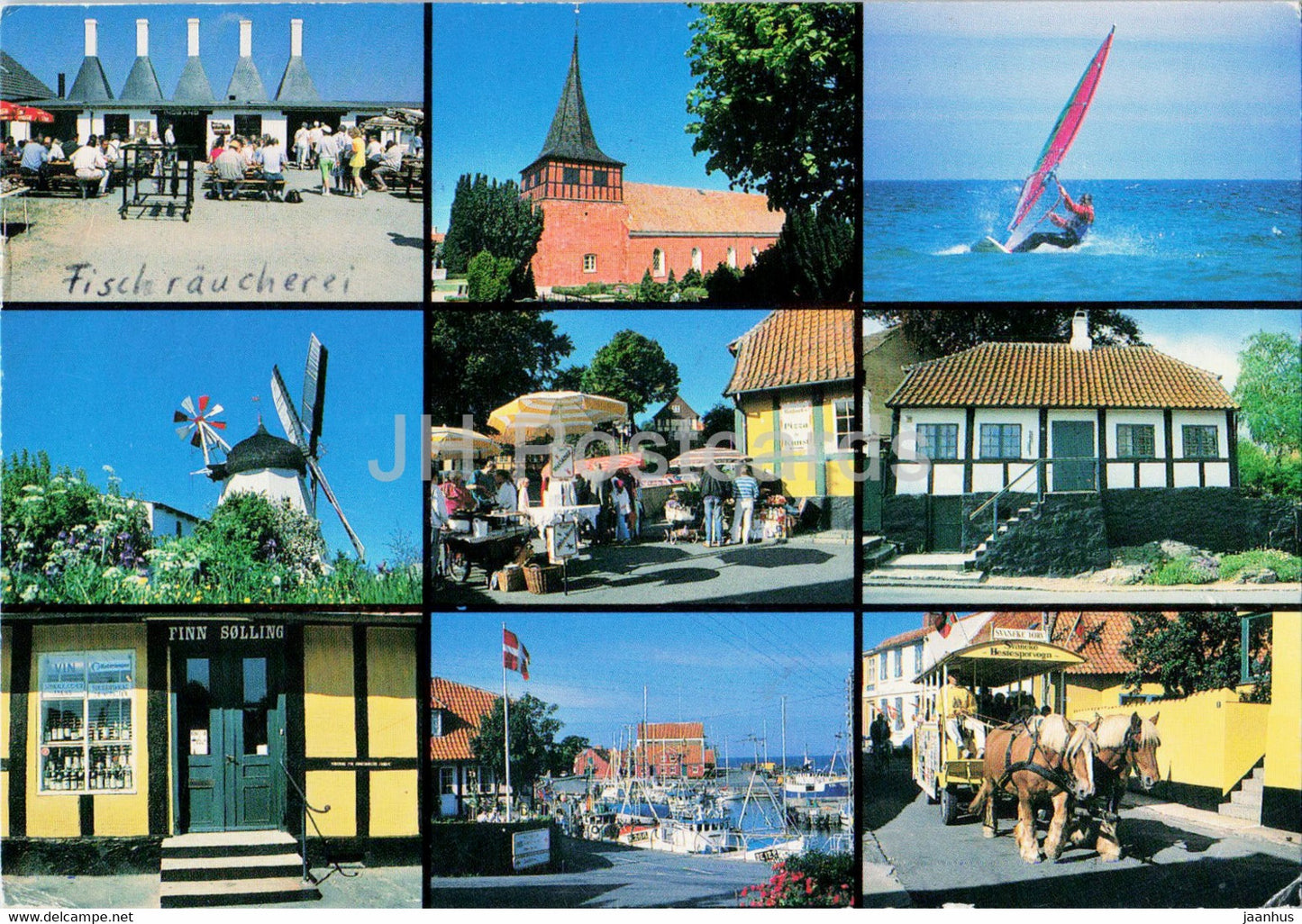 Bornholm - Svaneke - windmill - horse - port - multiview - 1991 - Denmark - used - JH Postcards