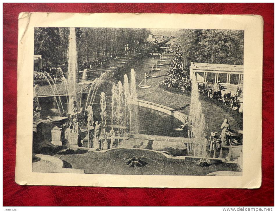 Peterhof - view from the terrace of the fountains of the Grand Palace - 1930s - Russia - USSR - unused - JH Postcards