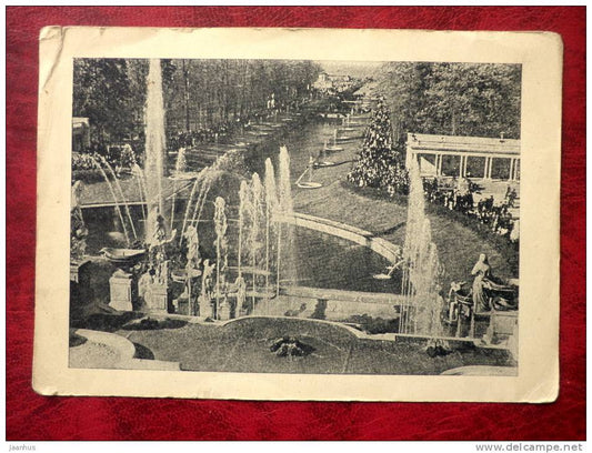 Peterhof - view from the terrace of the fountains of the Grand Palace - 1930s - Russia - USSR - unused - JH Postcards