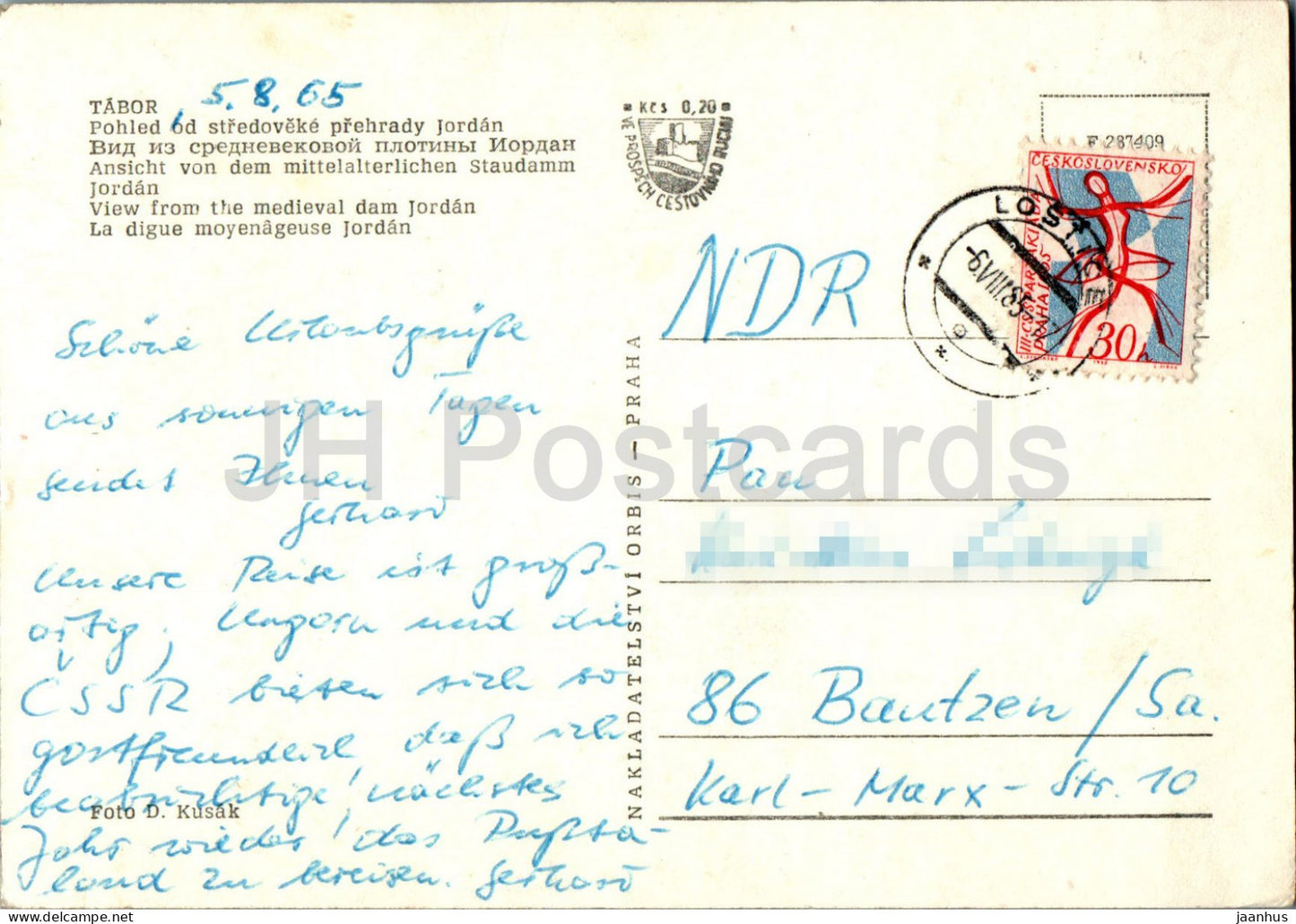 Tabor - pohled - View from the medieval dam Jordan - 1965 - Czech Repubic - Czechoslovakia - used