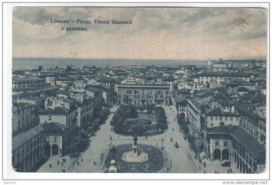 Piazza Vittorio Emanuele e panorama , Livorno - Italy - 2768 Cesare Capello - old postcard - unused - JH Postcards