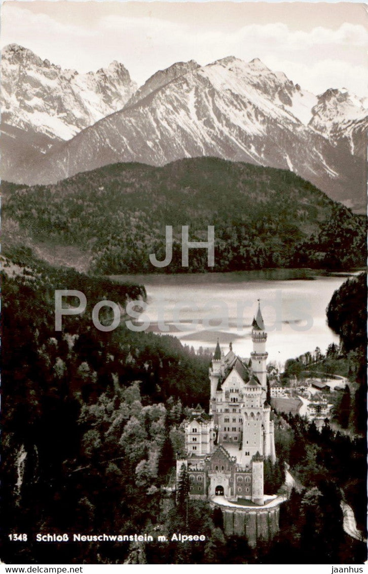 Schloss Neuschwanstein m Alpsee - 1348 - castle - old postcard - Germany - unused - JH Postcards