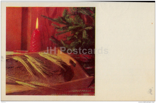 New Year Greeting Card - bread - candle - 1973 - Estonia USSR - used - JH Postcards
