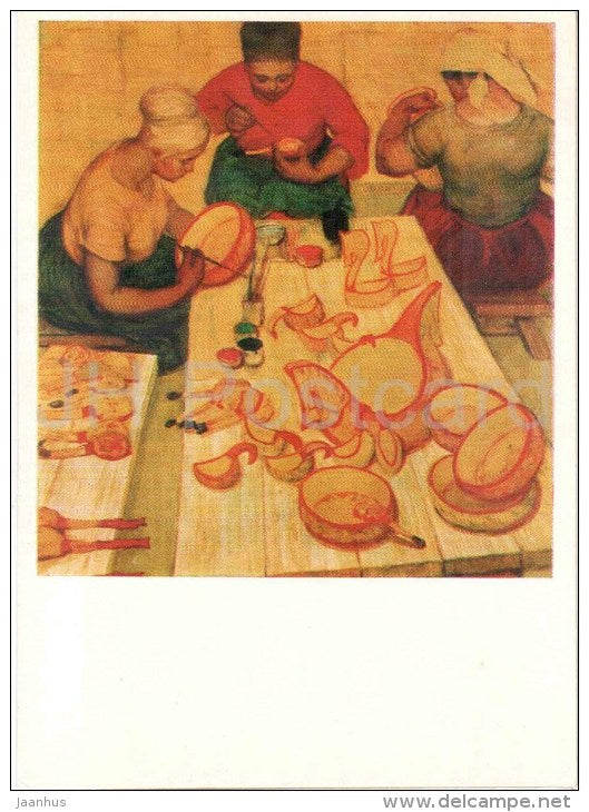 painting by M. Kasyanova - Russian wood painting Khokhloma - handicraft - russian art - unused - JH Postcards