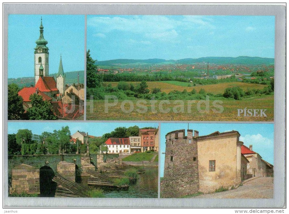 Pisek - castle - bridge - town views - Czechoslovakia - Czech - unused - JH Postcards