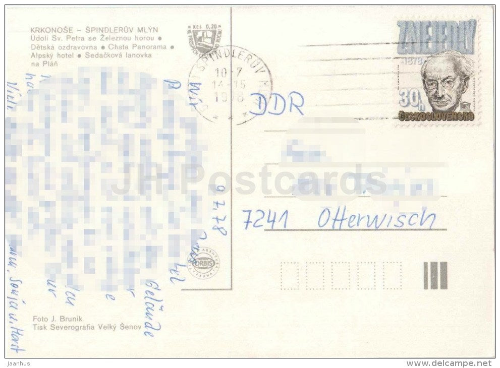 Spindleruv Mlyn - St. Peters valley - children's sanatorium - Panorama - Krkonose - Czechoslovakia - Czech - used 1978 - JH Postcards