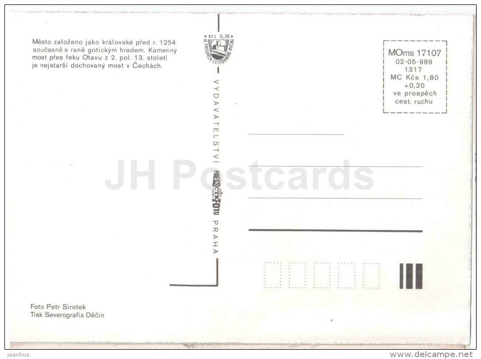 Pisek - castle - bridge - town views - Czechoslovakia - Czech - unused - JH Postcards