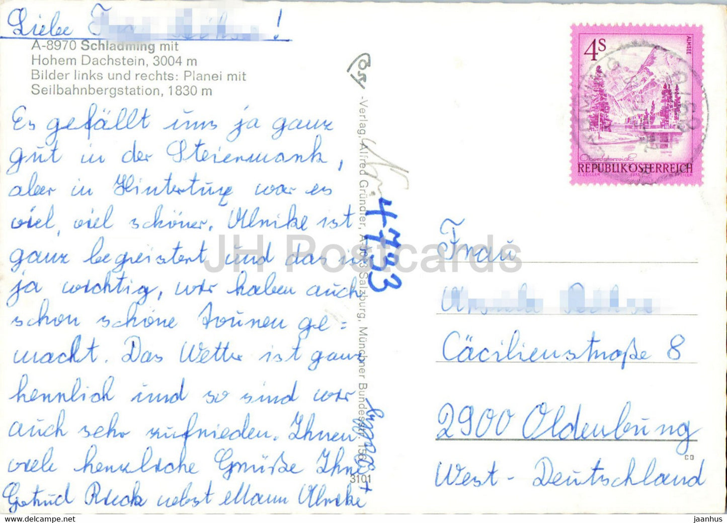 Schladming mit Hochem Dachstein - Planei mit Seilbahnbergstation 1830 m - cable car - Austria - used