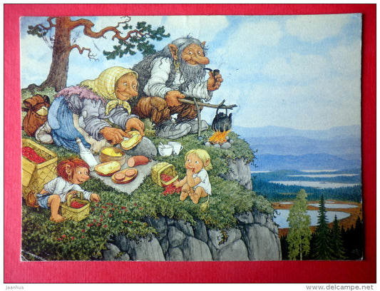illustration by Rolf Lidberg - The Excursion - family - Sweden - sent from Finland to Estonia USSR 1985 - JH Postcards
