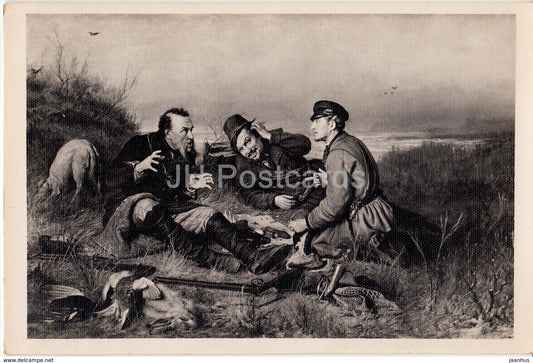 painting by V. Perov - The Hunters at Rest - gun - hare - 1963 - Russia USSR - unused - JH Postcards