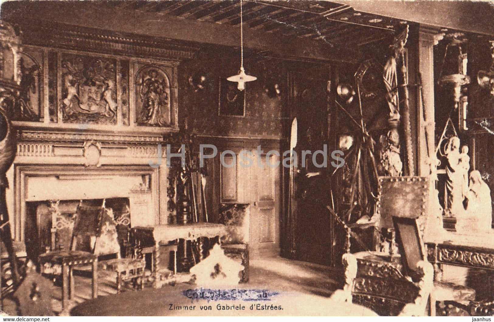 Couchy le Chateau - Zimmer von Gabriele d'Estrees - castle - Feldpost - old postcard - 1916 - France - used - JH Postcards